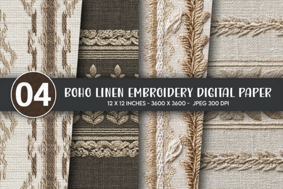Boho Linen Embroidery Digital Paper