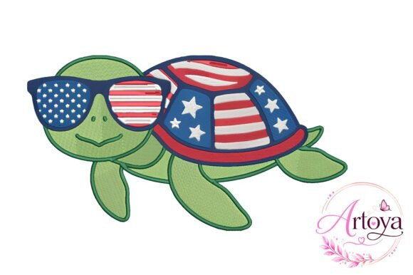 Patriotic Turtle Embroidery Design
